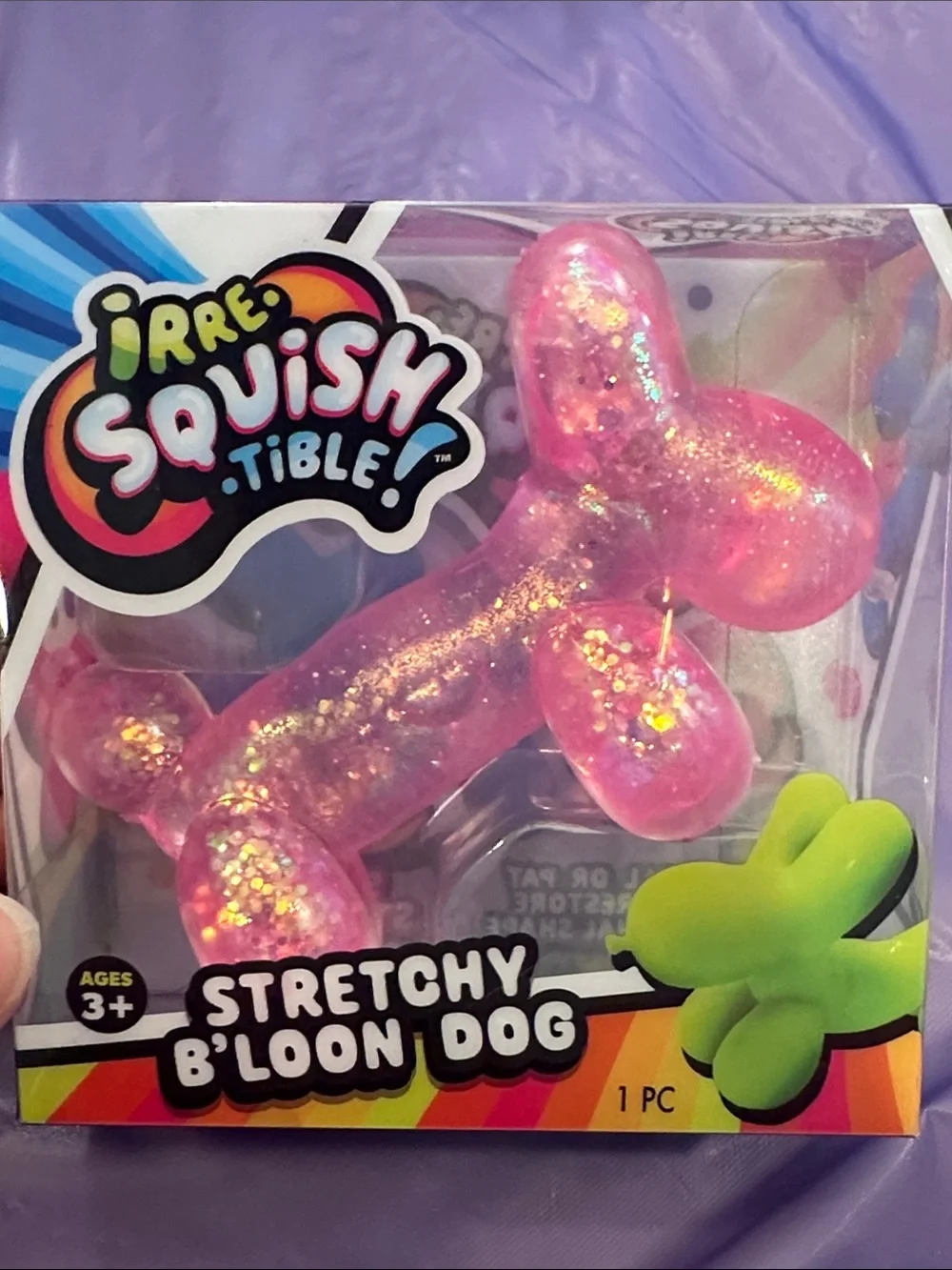 Irre-Squish-tible! Stretchy Balloon Dog Squish Toy (ONE Pink Glitter) NWT